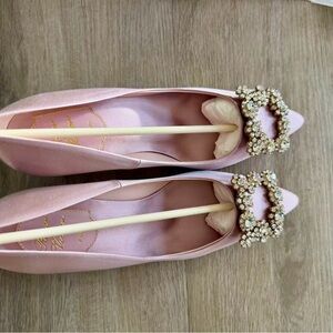 Roger Vivier Pink Satin Heels with Crystal Embellishments